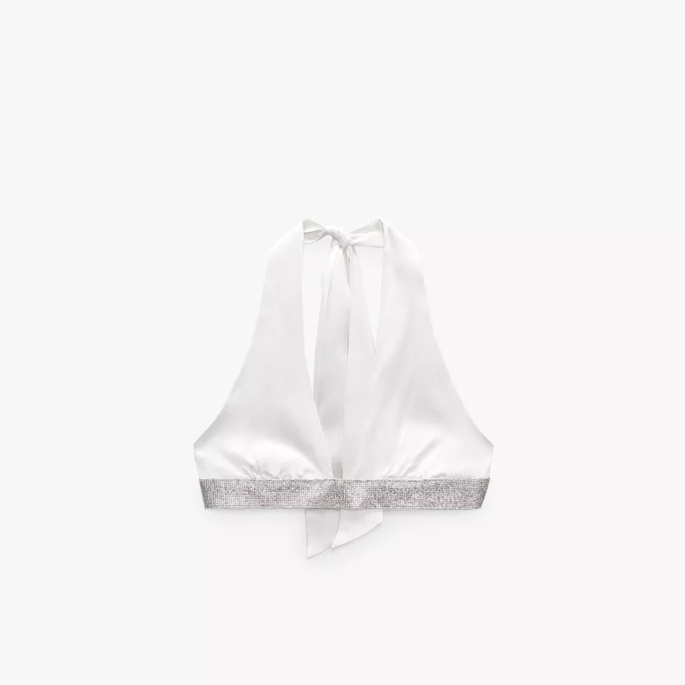 Elegant White and Silver Halter Bralette